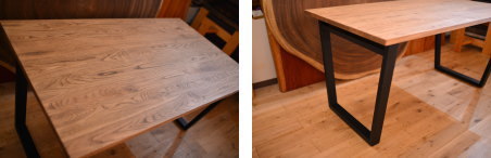 国産クリ材×ブラックアイアン脚テーブルとテーパードナチュラル仕上げのテーブル完成！