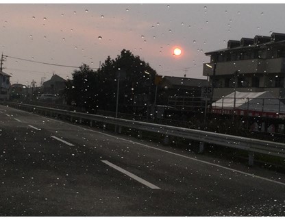 ローカル線と夕日と小雨