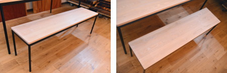 薄っすら雪化粧したような無垢ホワイト×アイアン脚テーブルセット完成！