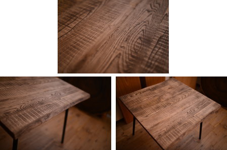 無垢ウォールナット引き出し付きテーブルと耳付きで帯鋸仕様のアイアン脚テーブル完成！