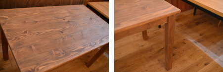 無垢オーク×一体型アイアン脚テーブルとヒノキアンティークテーブル完成！