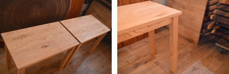 無垢クリ材小型テーブル×2台と天板3枚完成！